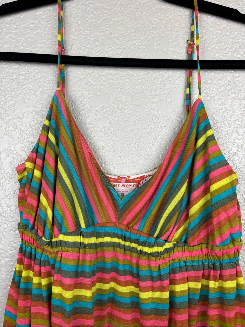Free People Y2K Rainbow Stripe Babydoll Cami Top Women Large Cotton Summer Boho - Picture 4 of 11